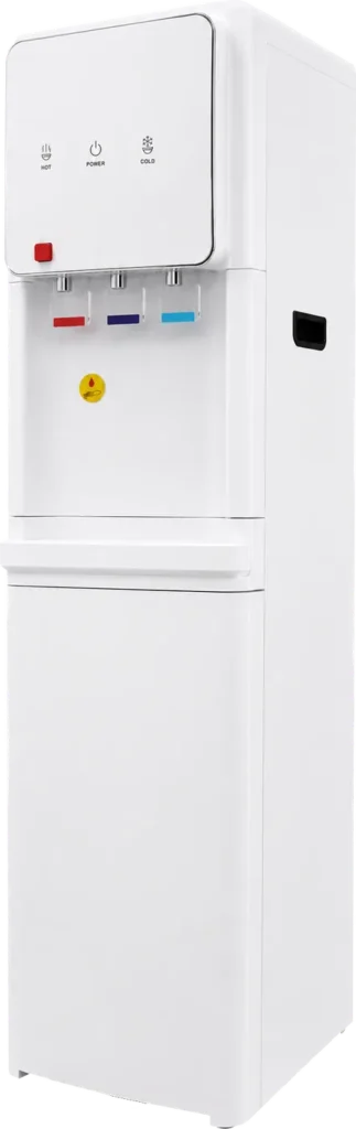 Dispensador de agua de pie en blanco, con tres salidas de agua
