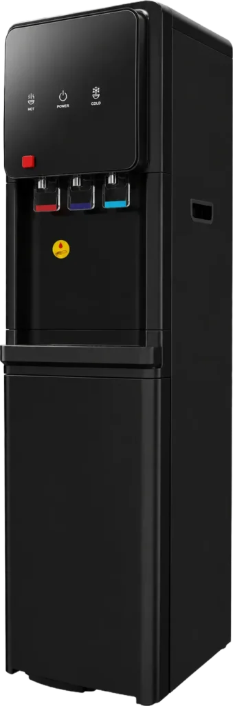 Dispensador de agua de pie en negro, con tres salidas de agua