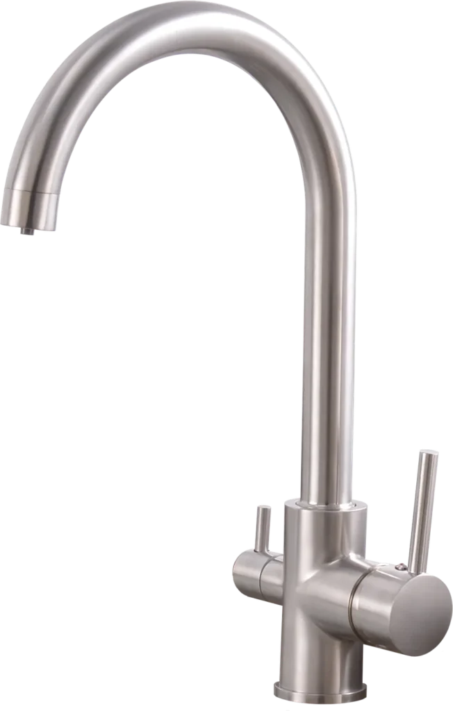 Grifo de cocina de tres vías de caño curvo, en acabado mate
