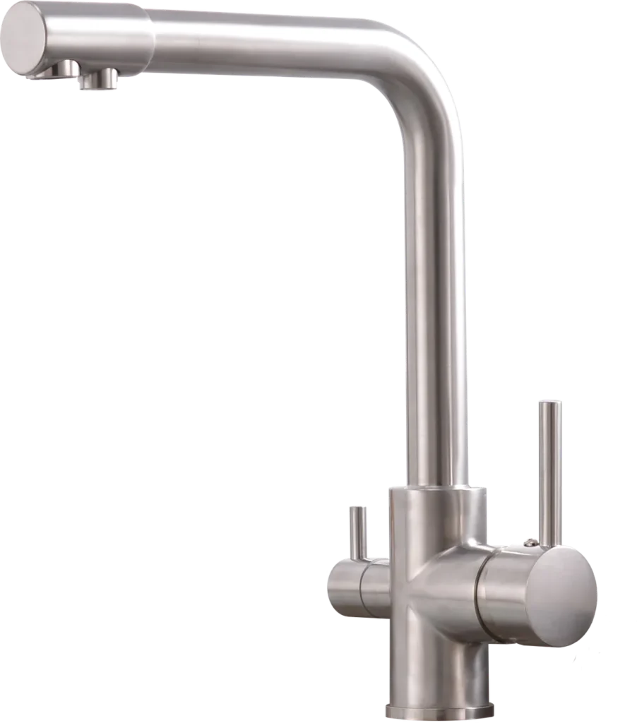 Grifo de cocina de tres vías de caño recto, en acabado mate